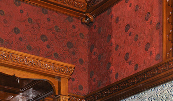 Japanesque Lincrusta frieze in the Smoking Room at the Driehaus Museum.